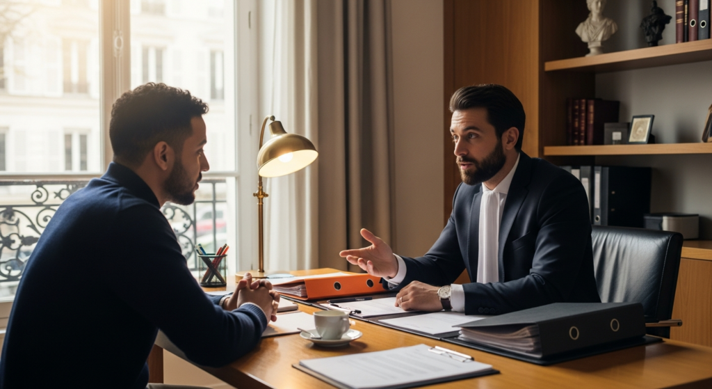 une personne qui discute avec son avocat dans un bureau